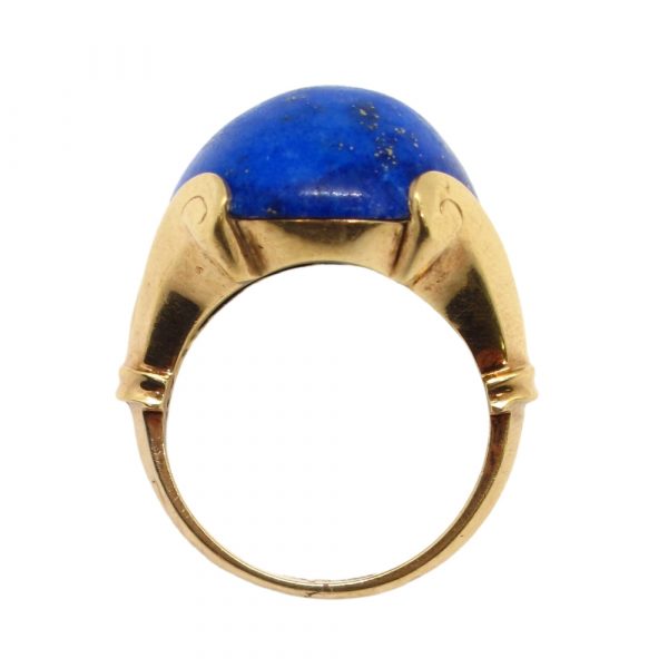 Vintage Retro Lapis Solitaire Ring Yellow Gold Profile