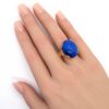 Vintage Retro Lapis Solitaire Ring Yellow Gold Worn