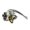 Vintage Sterling Silver Garnet Flower Bypass Cuff Bracelet side 2