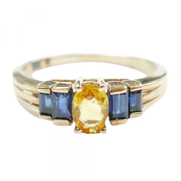 Yellow and Blue Sapphire .84 ctw Ring 10k Gold