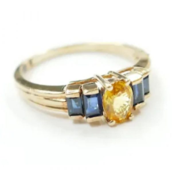 Yellow and Blue Sapphire .84 ctw Ring 10k Gold side