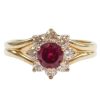 1.13 ctw Created Ruby and Faux Diamond Halo Ring 14k Gold