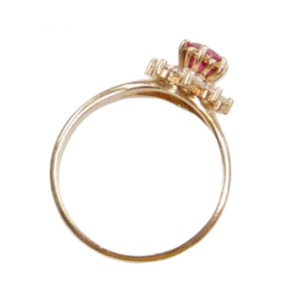 1.13 ctw Created Ruby and Faux Diamond Halo Ring 14k Gold top view