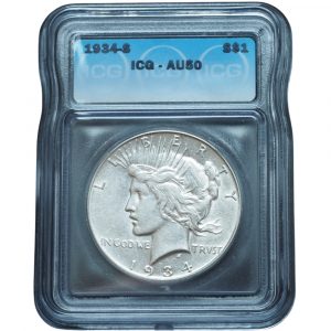 1934 S Peace Dollar AU50 ICG