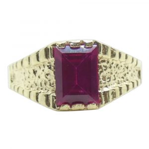 .75 ct Lab Ruby Solitaire Band Ring 14k Yellow Gold