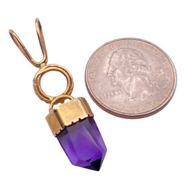 Amethyst and Moonstone Unique Handcrafted Pendant 14K Gold size comparison