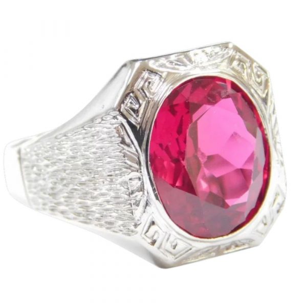 Deco Ruby Solitaire Ring 4.0 Carat Lab Circa 10k White Gold 1940's