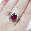 Deco Ruby Solitaire Ring 4.0 Carat Lab Circa 10k White Gold 1940's on hand