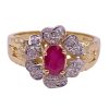 Natural Ruby And Diamond Flower Ring .80 Carat TGW, 14K Two-Tone Gold front