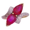 Pear Cut Lab Ruby By-Pass Ring 3.26 Carat TW 10K Two-Tone Gold