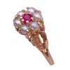 Petite Cultured Pearl and Ruby Flower Ring 14K Gold side