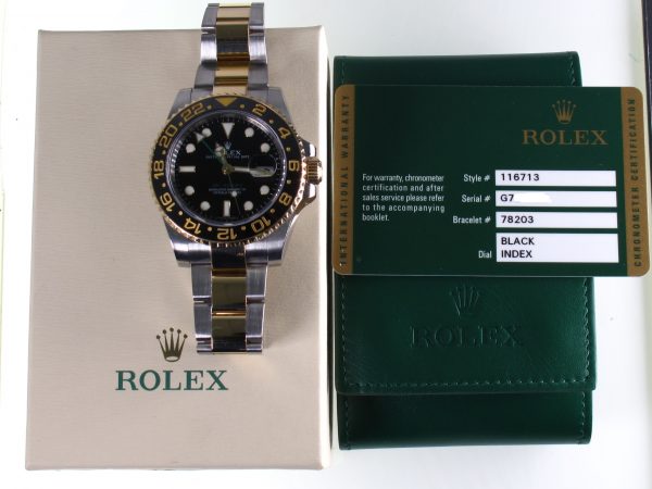 Pre-Owned Rolex 40MM GMT Master II (2014) Two Tone Model 116713 B and P