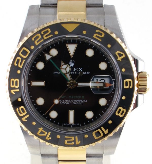 Pre-Owned Rolex 40MM GMT Master II (2014) Two Tone Model 116713 Front Close