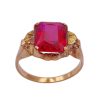 Retro Vintage Ring Lab Ruby 3.62 Carat Radiat Baguette 10K Rose and Yellow Gold bottom view