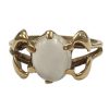 Victorian Moonstone Ring 14K Gold, Leaf or Petal Shoulder Detail