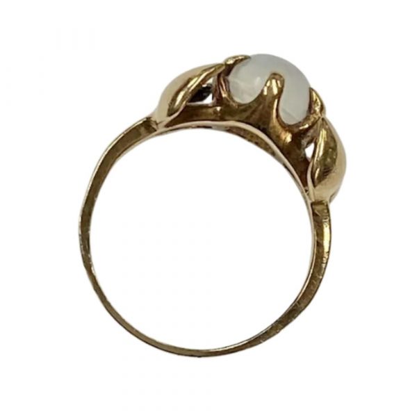 Victorian Moonstone Ring 14K Gold, Leaf or Petal Shoulder Detail top view