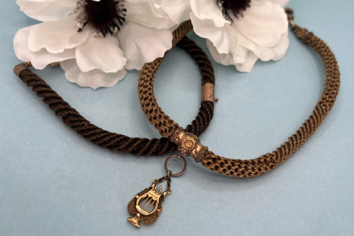 Victorian era mourning jewelry hair necklace