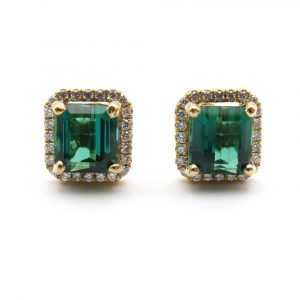 3 Carat Green Tourmaline Diamond Halo Earrings