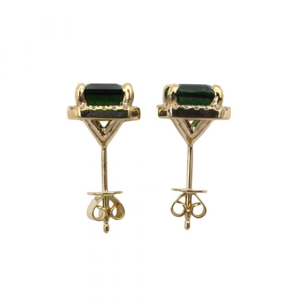 3 Carat Green Tourmaline Diamond Halo Earrings Profile