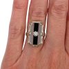 Art Deco Onyx Rock Crystal Filigree Ring Worn