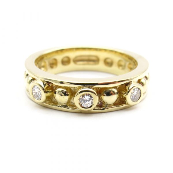 Bezel and Bead Diamond Yellow Gold Band