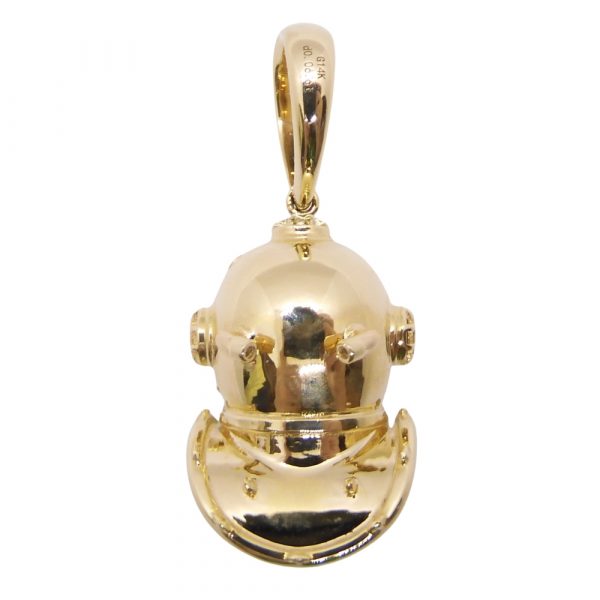 Custom Diving Helmet Detailed Pendant With Diamond Bail 0.06ctw 14K Yellow Gold - Mini Back