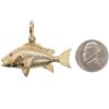 Custom Red Snapper Detailed Fish Pendant 0.03ct Ruby Eye 14K Yellow Gold Coin Size Comparison