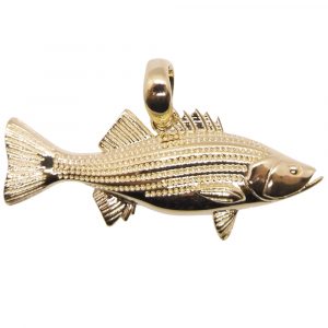 Custom Sea Bass Detailed Sport Fish Pendant 14K Yellow Gold Front