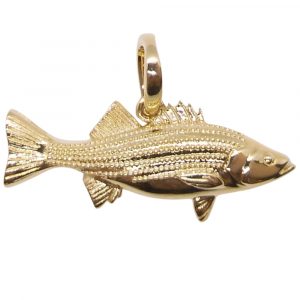 Custom Sea Bass Detailed Sport Fish Pendant 14K Yellow Gold - Small Front