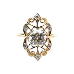 Edwardian 1 carat Filigree Engagement Ring Yellow Gold