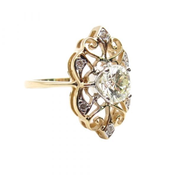 Edwardian 1 carat Filigree Engagement Ring Yellow Gold Side