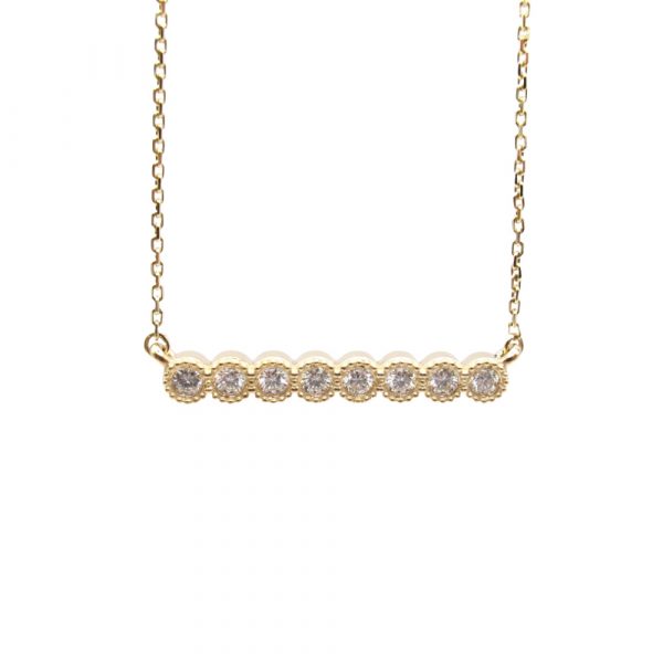 Eight Round Diamond Bar Necklace Yellow Gold