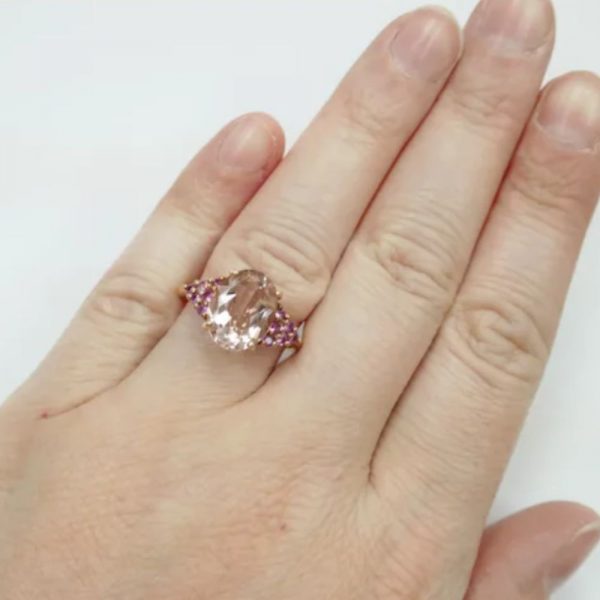 Morganite and Ruby 2.77 ctw Ring 10k Rose Gold hand