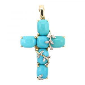 Persian Turquoise Diamond Vine Cross Pendant