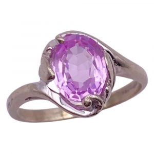 Pink Sapphire Solitaire Vintage Ring 2.60 Carat 10K White Gold