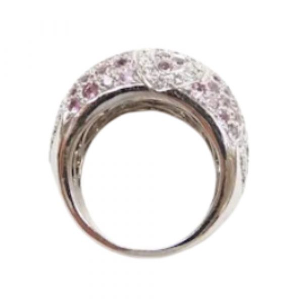 Pink Sapphire and Diamond 2.91 ctw Domed Fashion Ring with Heart Accents 18k White Gold top view