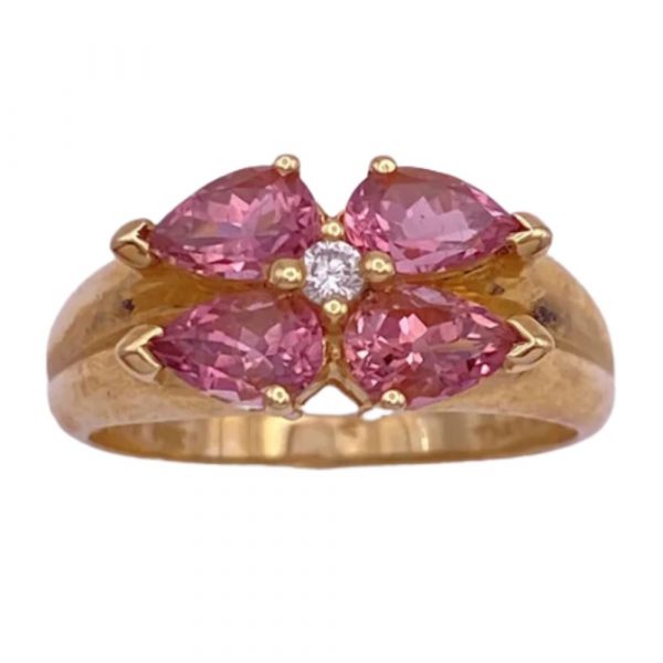 Pink Tourmaline and Diamond Ring 14K Gold 2.64 Carat TGW, Flower Design 2