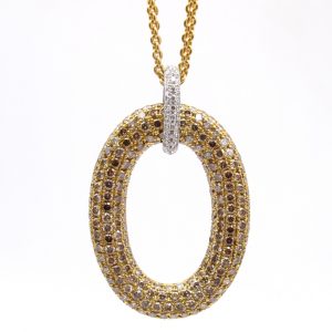 Roberto Coin Cognac Pave Oval Pendant & Necklace 18k