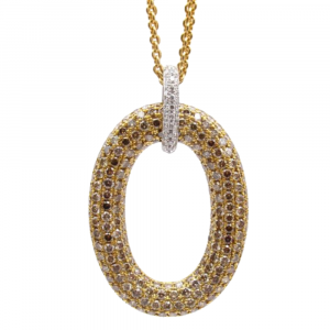 Roberto Coin Cognac Pave Oval Pendant & Necklace 18k