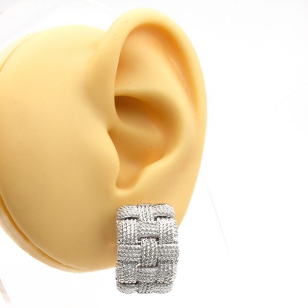 Roberto Coin Woven Knot Earrings 18k White Gold Worn