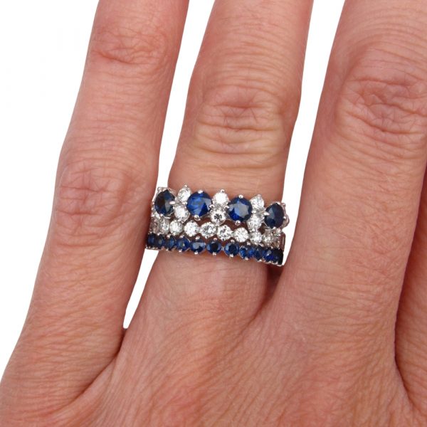 Sapphire Diamond Three Stack Rings