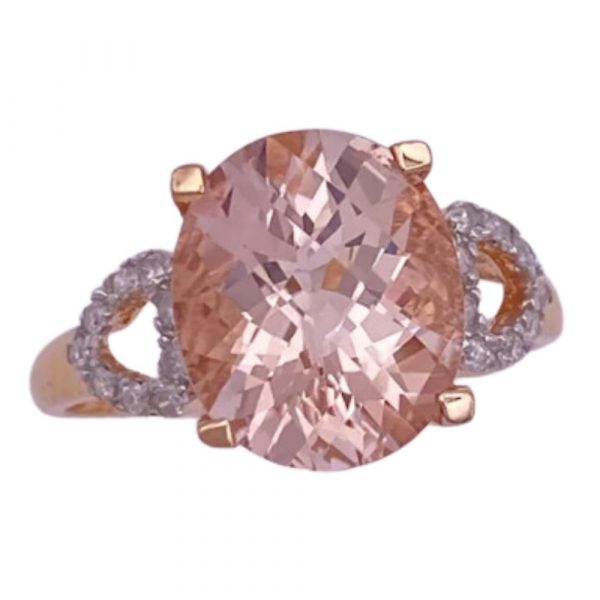 Sweet Cushion Cut Peach Morganite and and Diamond Ring 4.85 Carats TGW 14K Rose Gold