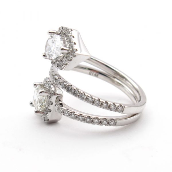 Toi Et Moi Halo Engagement Ring 1.50 carats White Gold Side 2