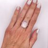 Vintage Big Statement Ring Quartz over Pink MOP Diamond Halo Ring 10K White Gold hand comparison