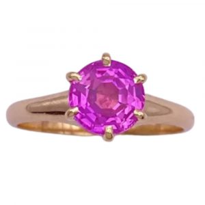 Vintage Solitaire Ring Pink Sapphire 1.88 Carat Lab 14K Gold