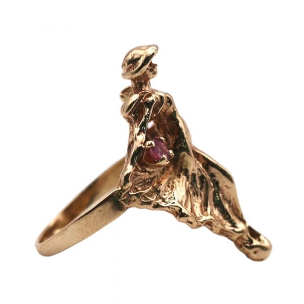 0.32ctw Ruby Art Nouveau Figural Woman Ring 14K side