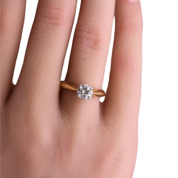 0.73ct Round Brilliant Solitaire Ring 14K Two-Tone worn