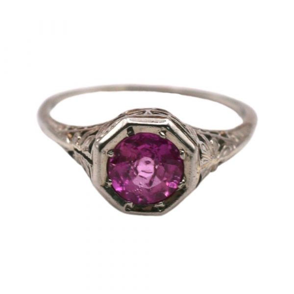 1.35ct Pink Sapphire Solitaire Art Deco Ring 18K