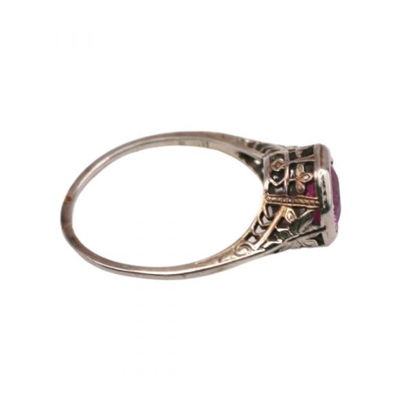 1.35ct Pink Sapphire Solitaire Art Deco Ring 18K side