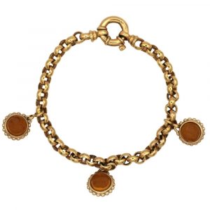 Sun face charm round link bracelet 14K